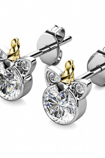 Stylacity Silver Unicorn Swarovski Crystal Stud Earrings With Gold Hor Stylacity